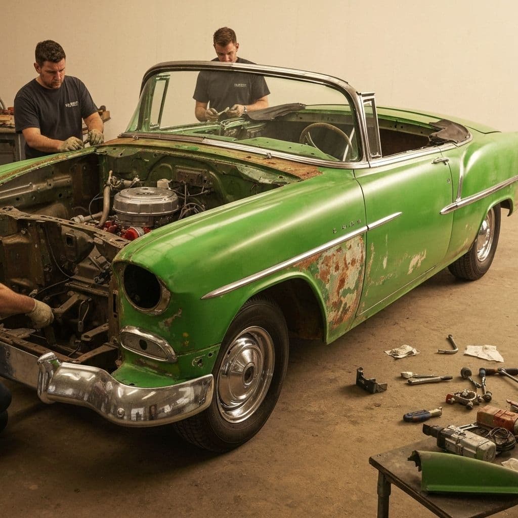 Restauración completa de coche clásico en Chapa y Pintura Lumar, Álora